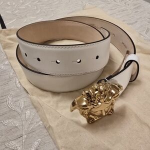 Versace White Belt with Gold Medusa Buckle